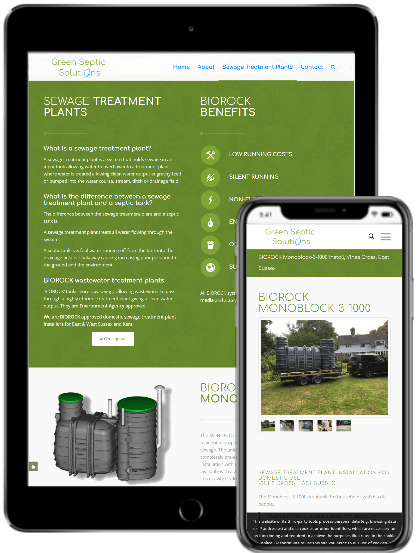 Green Septic Solutions web page on mobile