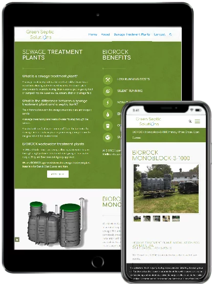 Green Septic Solutions web page on mobile